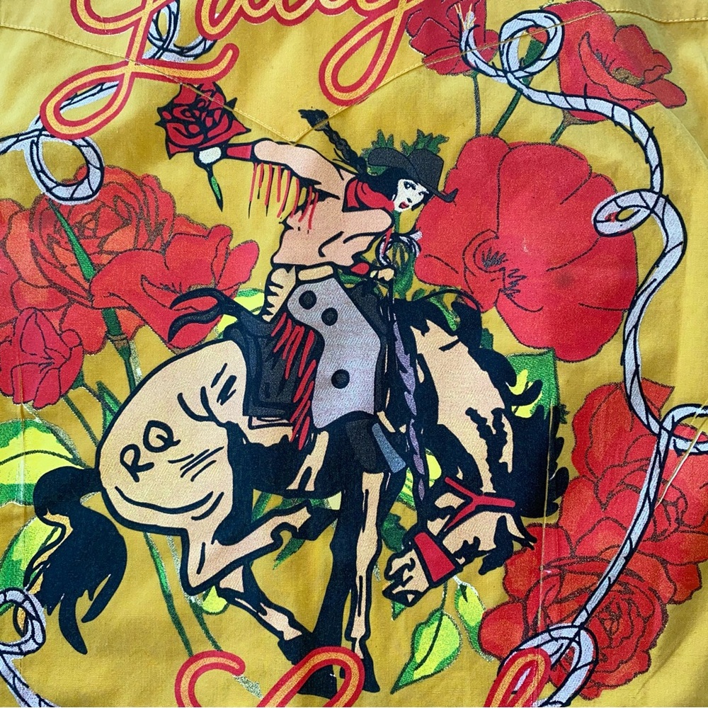 Yellow Button Down Shirt with Graphic Design - Picture 3 of 10